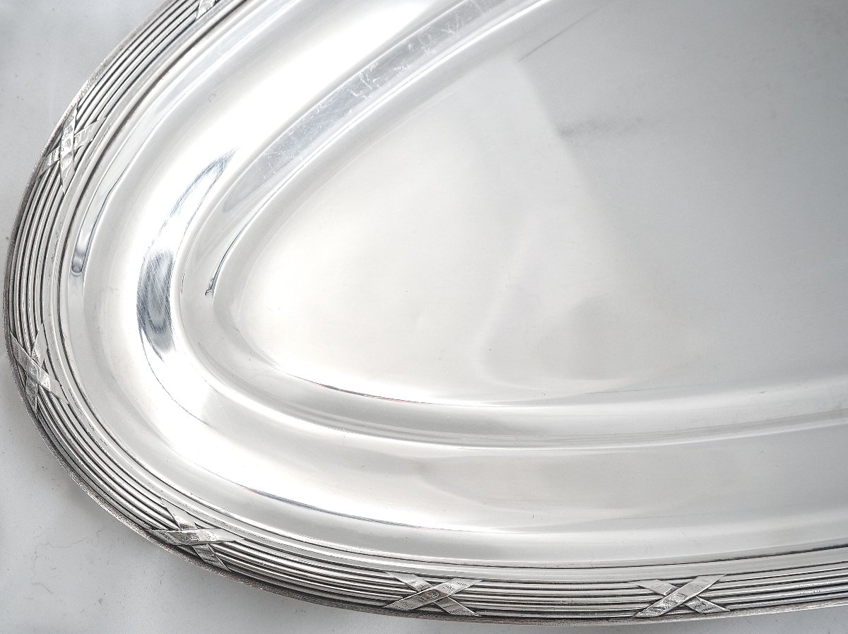 Christofle Rubans Pattern Large Fish Platter 70 X 27 Cm, Silver-plated Metal, Very Good Condition.-photo-3