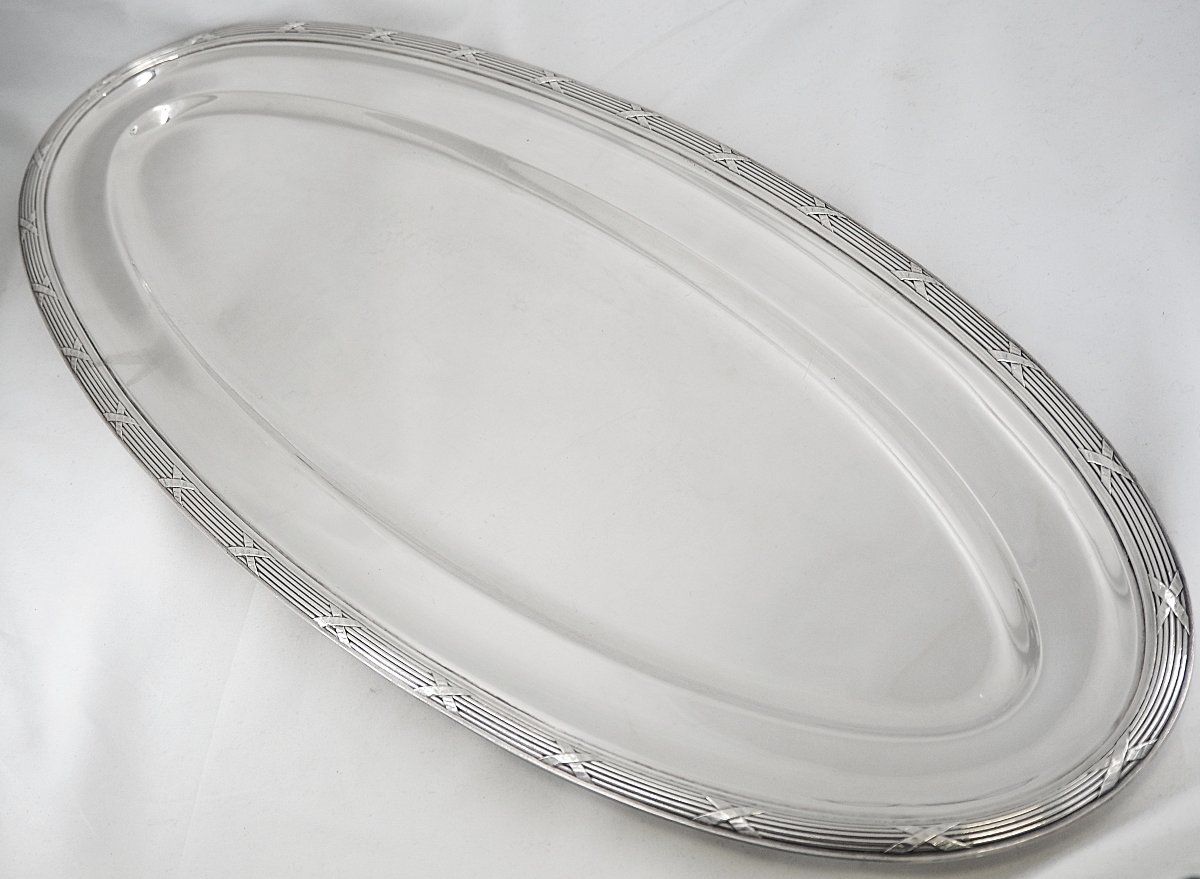 Christofle Rubans Pattern Large Fish Platter 70 X 27 Cm, Silver-plated Metal, Very Good Condition.-photo-4