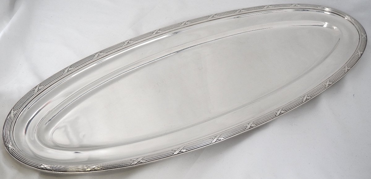 Christofle Rubans Pattern Large Fish Platter 70 X 27 Cm, Silver-plated Metal, Very Good Condition.-photo-2