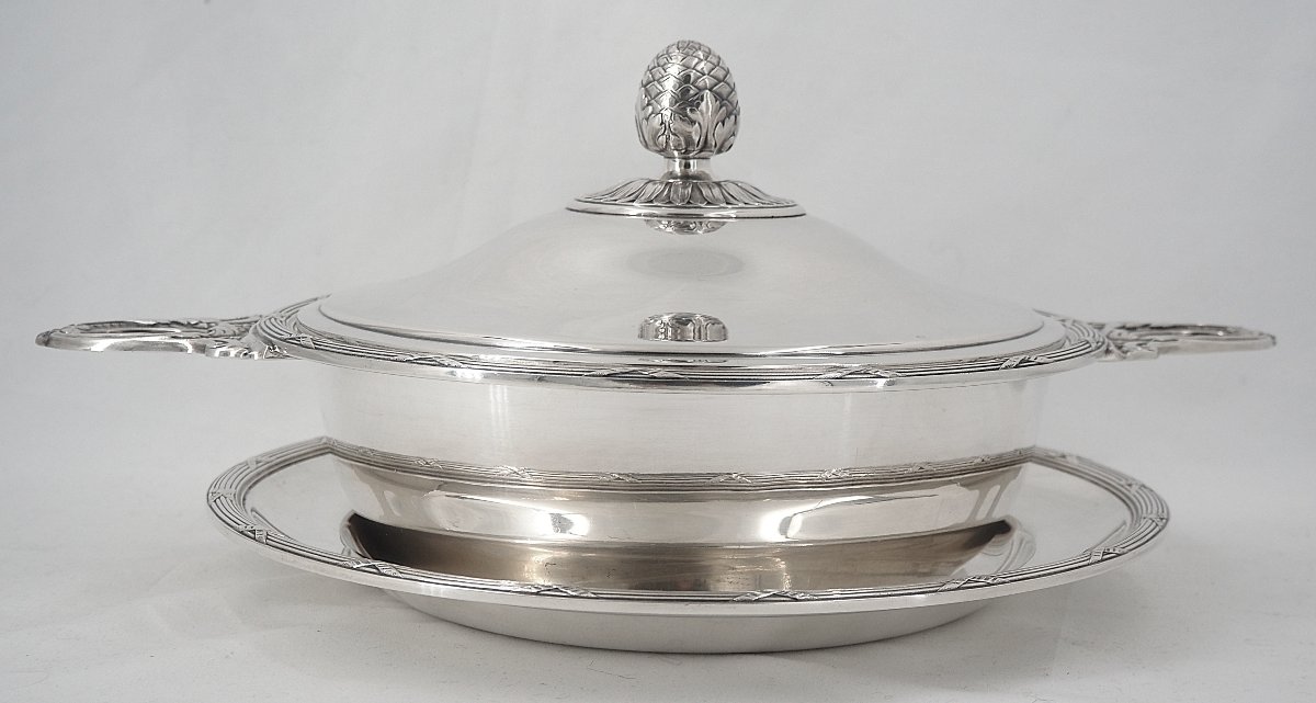 Christofle modèle Rubans, légumier et son dormant, métal argenté, excellent état.-photo-3