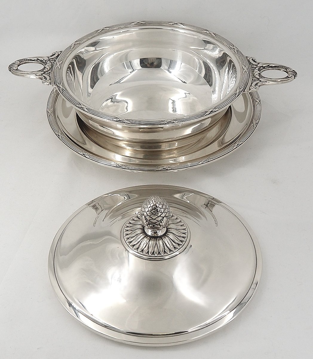 Christofle modèle Rubans, légumier et son dormant, métal argenté, excellent état.-photo-1