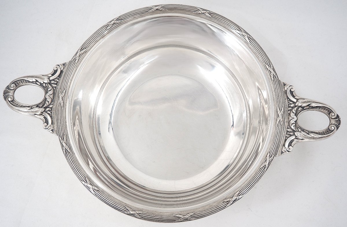 Christofle modèle Rubans, légumier et son dormant, métal argenté, excellent état.-photo-4