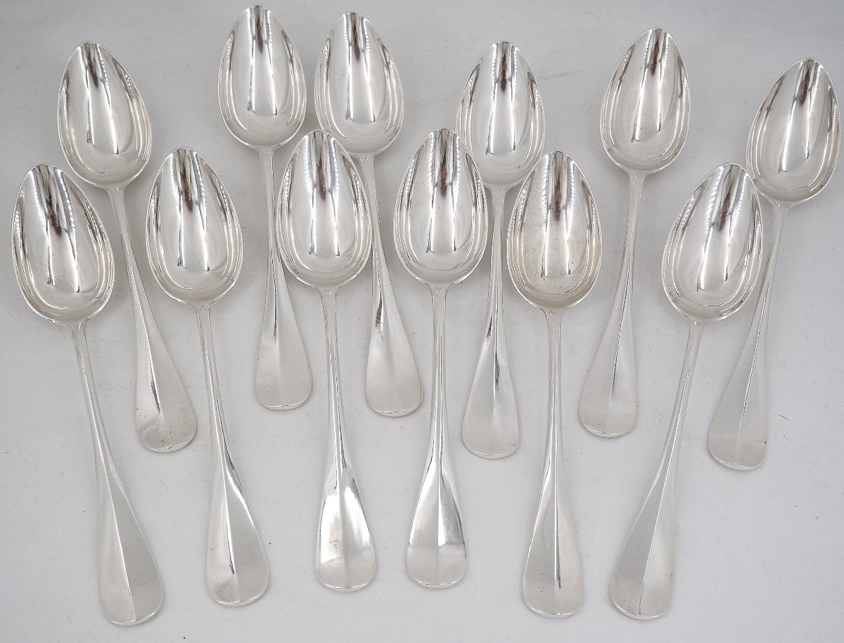 Christofle Baguette Fidélio Antique Model, 12 Place Settings + 1 Ladle, 25 Pieces, Silver-plated Metal.-photo-2