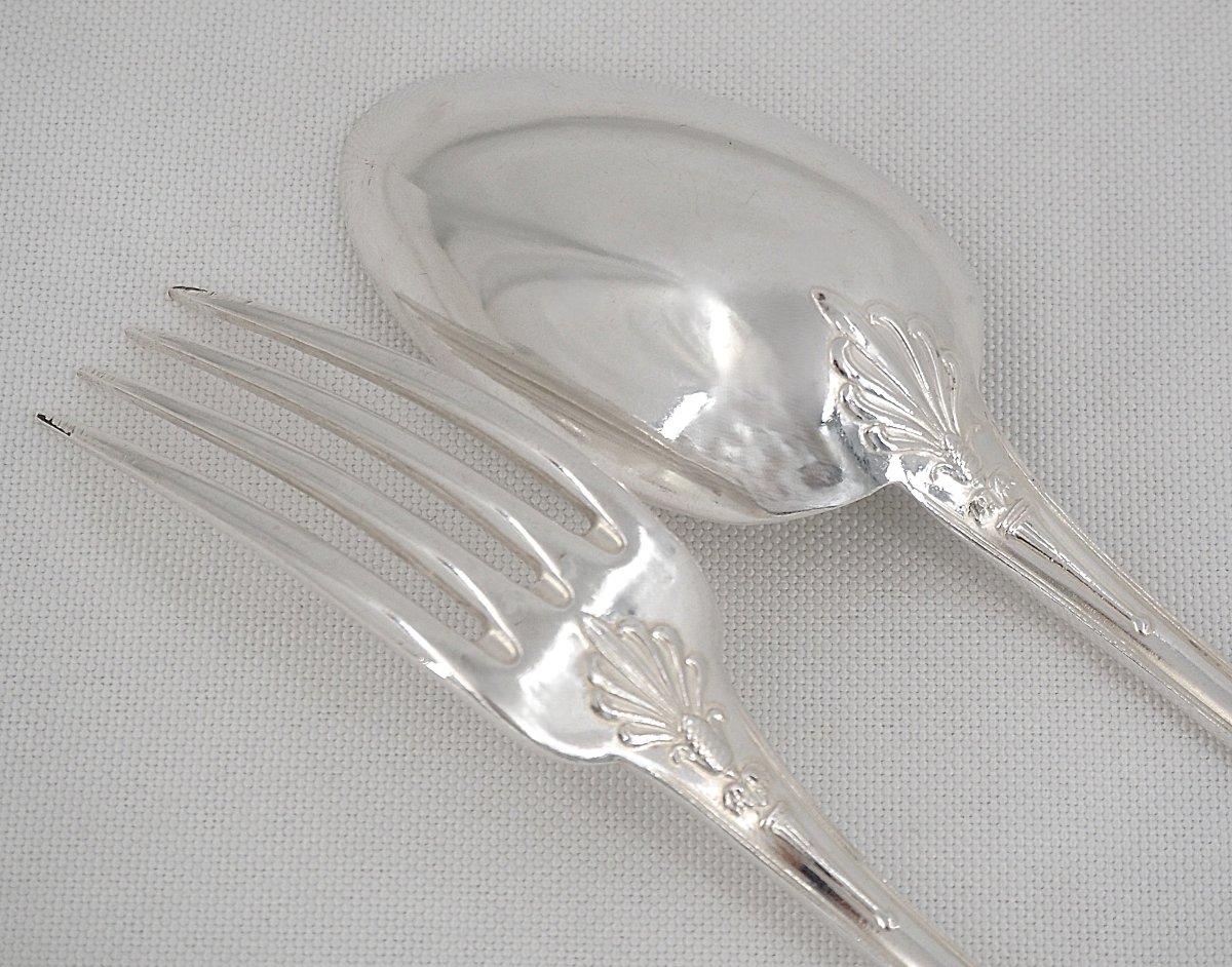 Christofle Malmaison Antique Model, Cutlery Set For 6 People, 25 Pieces, Knives.-photo-2