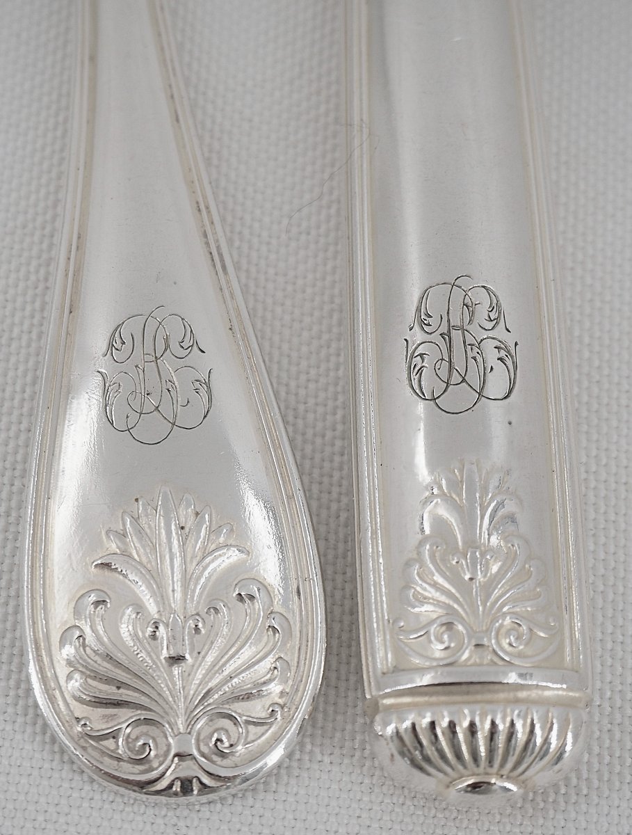 Christofle Malmaison Antique Model, Cutlery Set For 6 People, 25 Pieces, Knives.-photo-4