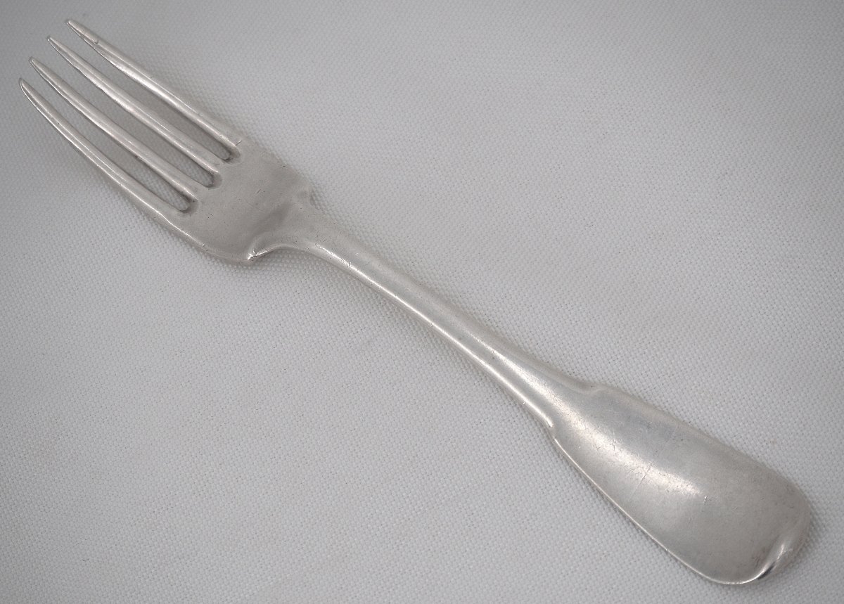 Fourchette argent massif XVIIIe, Uniplat, Toulouse 1757, Jean-Antoine Gailhard.-photo-3