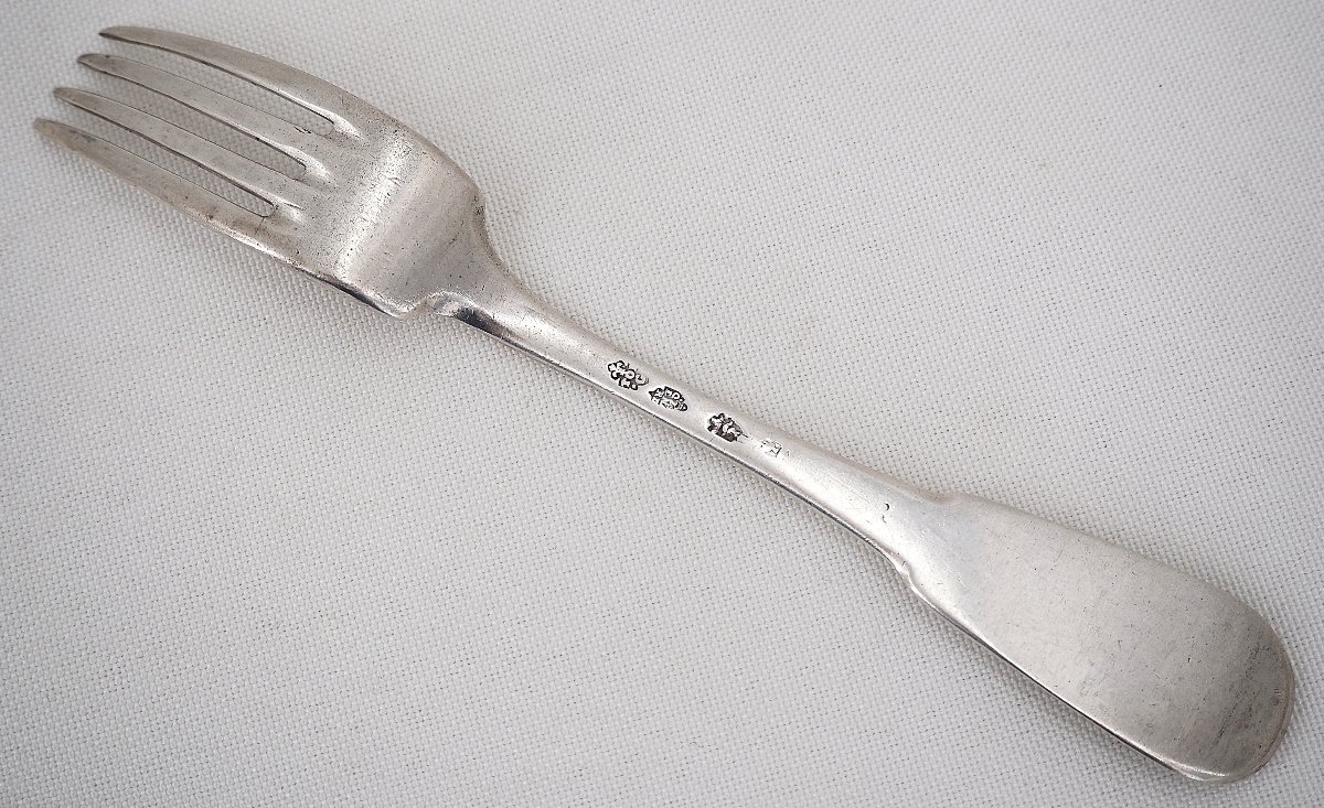 Fourchette argent massif XVIIIe, Uniplat, Toulouse 1757, Jean-Antoine Gailhard.-photo-4