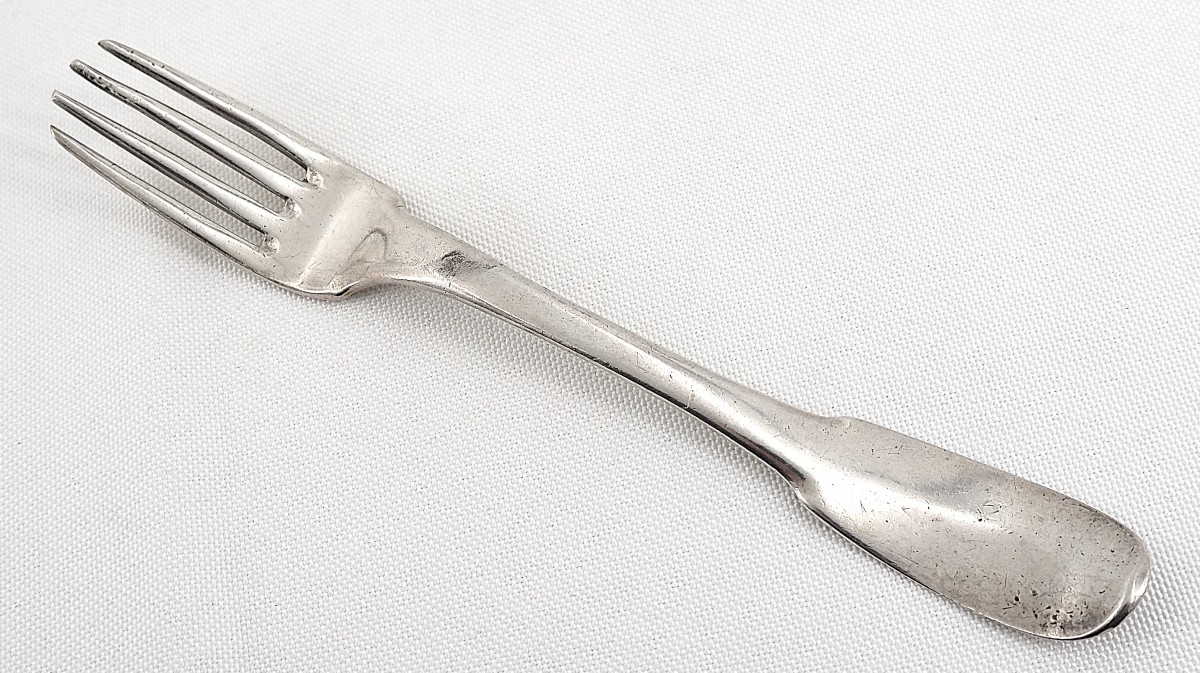 Fourchette argent massif XVIIIe, Uniplat, Quimper, Bretagne, Louis Le Febvre.-photo-3