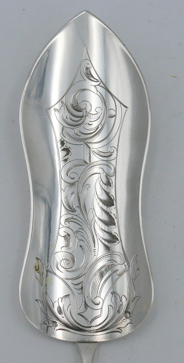 Eugène Collet, pelle à poisson argent massif Minerve, style Louis XV, parfait état.-photo-2