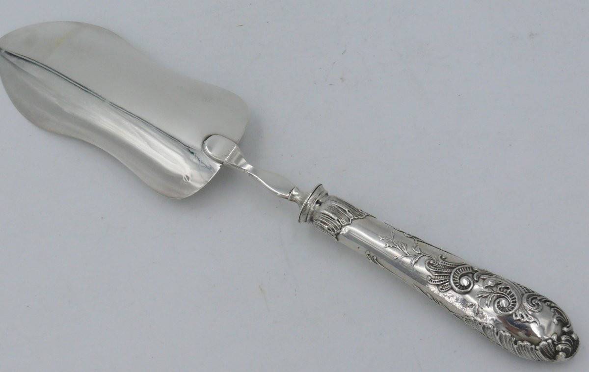 Eugène Collet, pelle à poisson argent massif Minerve, style Louis XV, parfait état.-photo-1