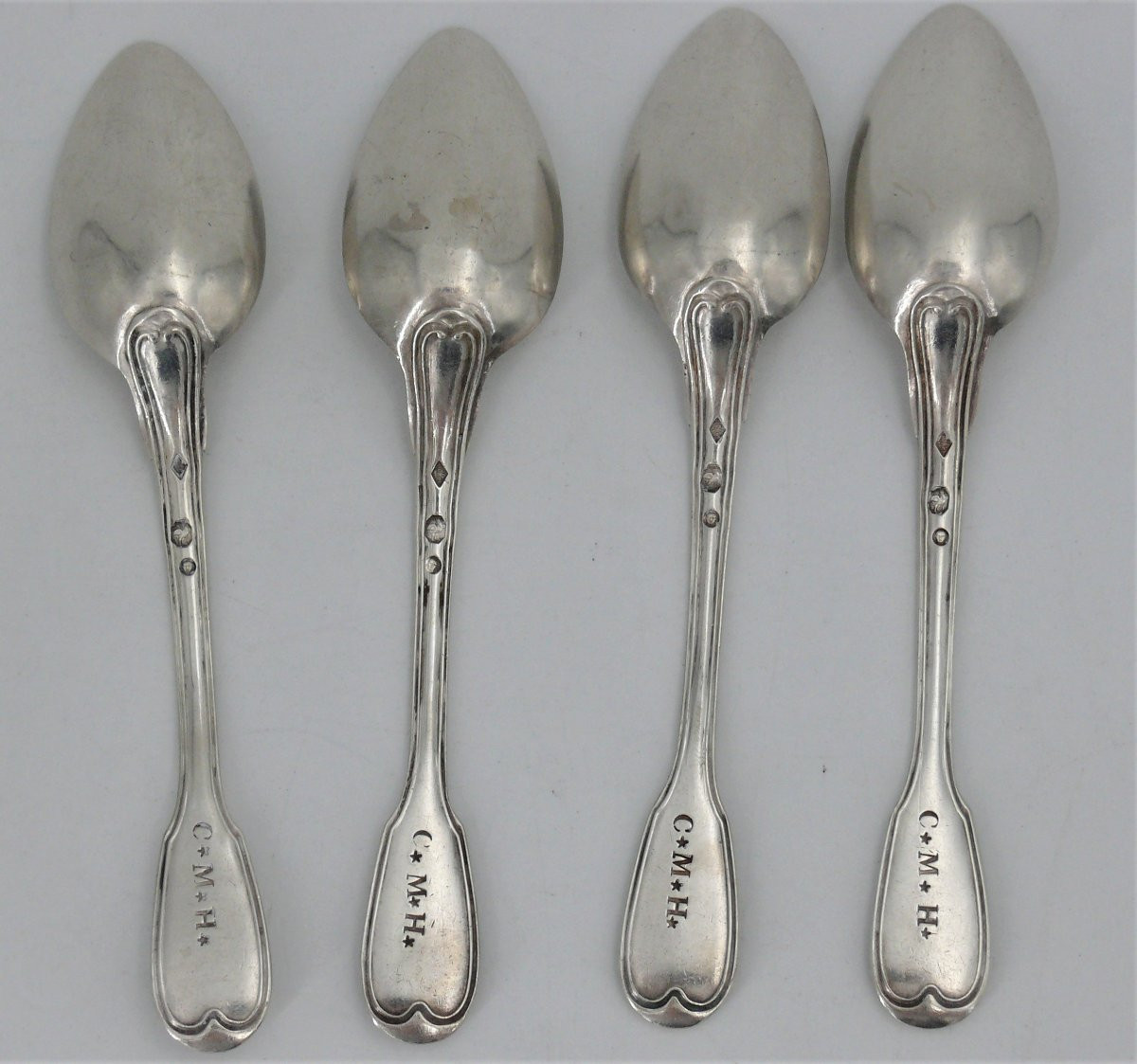 4 cuillères à café, thé, dessert en argent massif, 1er coq, modèle au Filet, 1798-1809.-photo-2