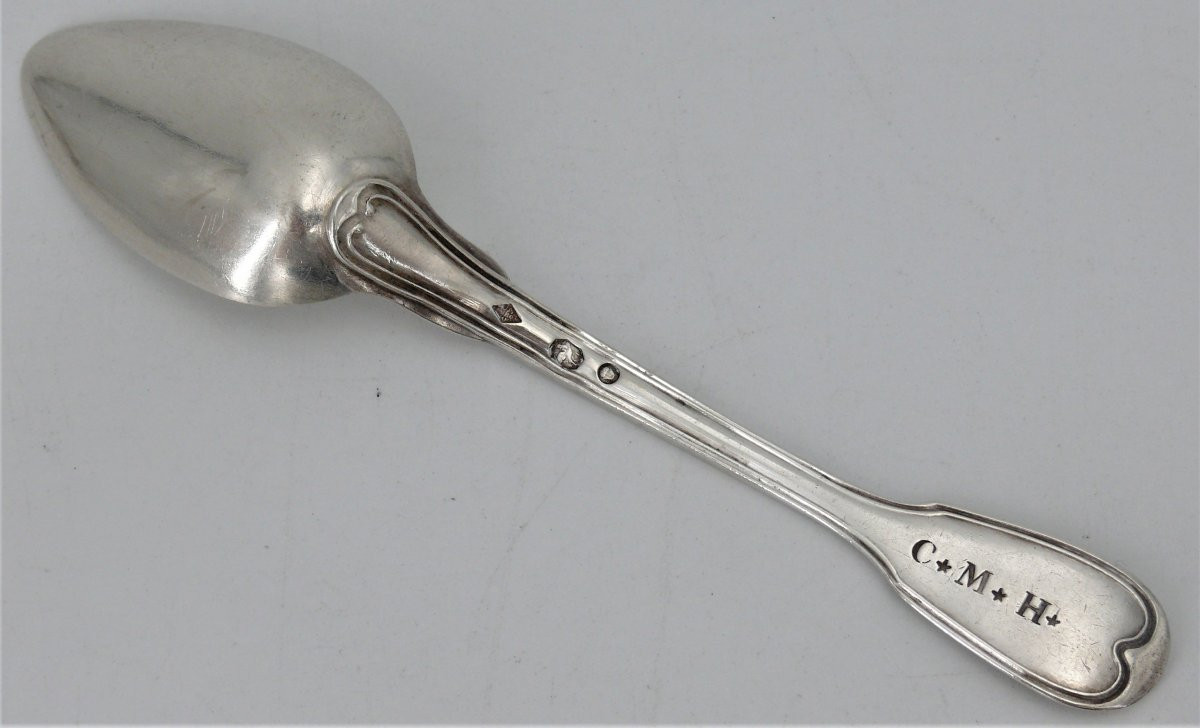 4 cuillères à café, thé, dessert en argent massif, 1er coq, modèle au Filet, 1798-1809.-photo-3