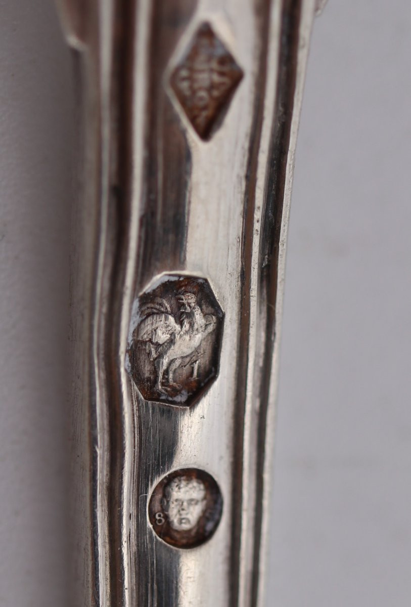 4 cuillères à café, thé, dessert en argent massif, 1er coq, modèle au Filet, 1798-1809.-photo-5