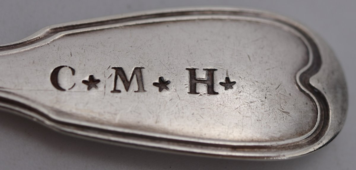 4 cuillères à café, thé, dessert en argent massif, 1er coq, modèle au Filet, 1798-1809.-photo-7