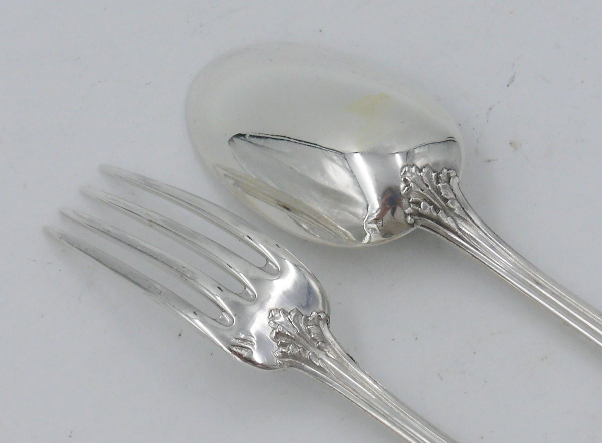Dessert Cutlery, Cadet, Child, Birth, Solid Silver Minerva, Pearls, Laparra & Gabriel-photo-3