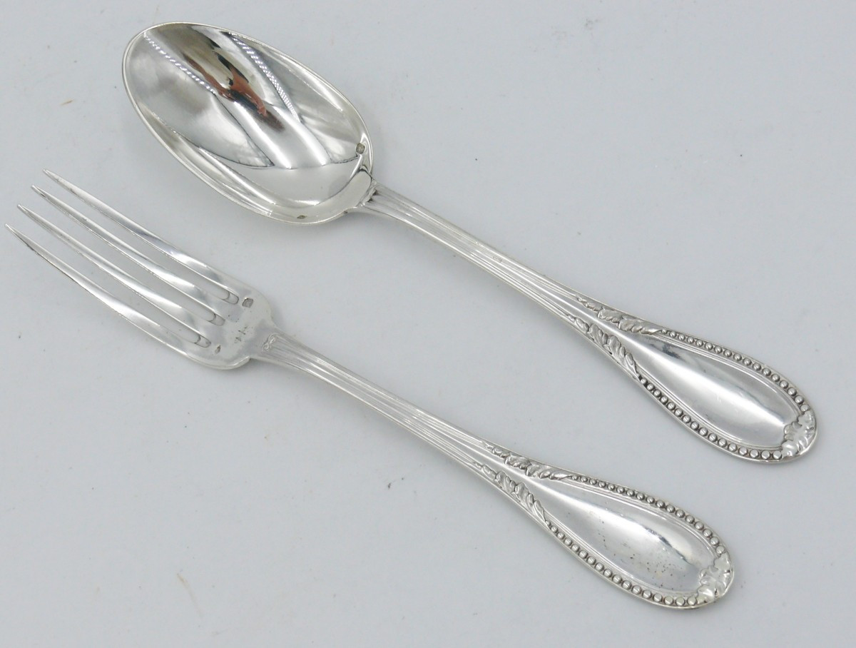 Dessert Cutlery, Cadet, Child, Birth, Solid Silver Minerva, Pearls, Laparra & Gabriel