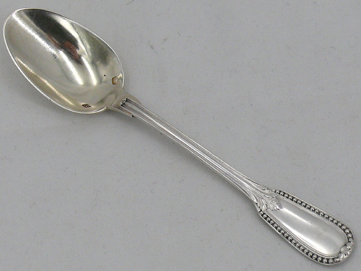 Puiforcat, 6 cuillères à café, moka, modèle Perles, argent massif Minerve.-photo-2