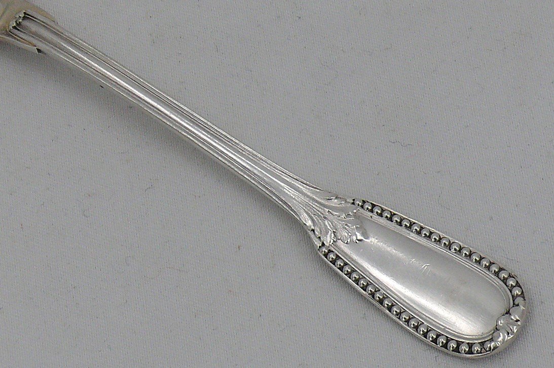 Puiforcat, 6 cuillères à café, moka, modèle Perles, argent massif Minerve.-photo-3
