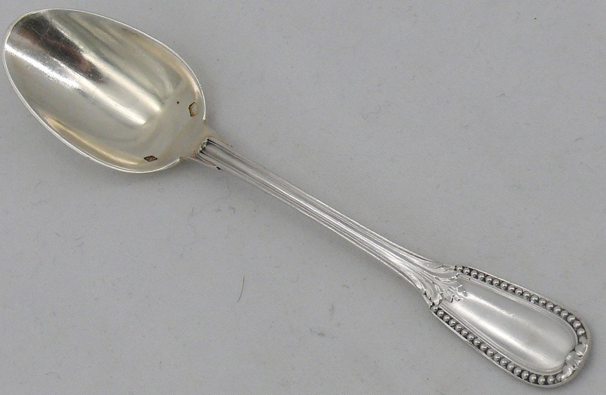 Puiforcat, 6 cuillères à café, moka, modèle Perles, argent massif Minerve.-photo-4