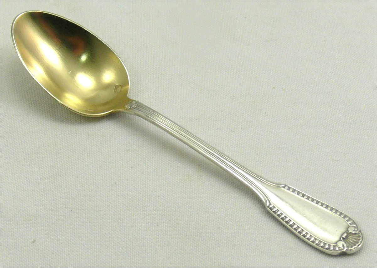 Boulenger, Minerva Solid Silver, Godrons Coquille Model, 6 Mocha Spoons.-photo-2