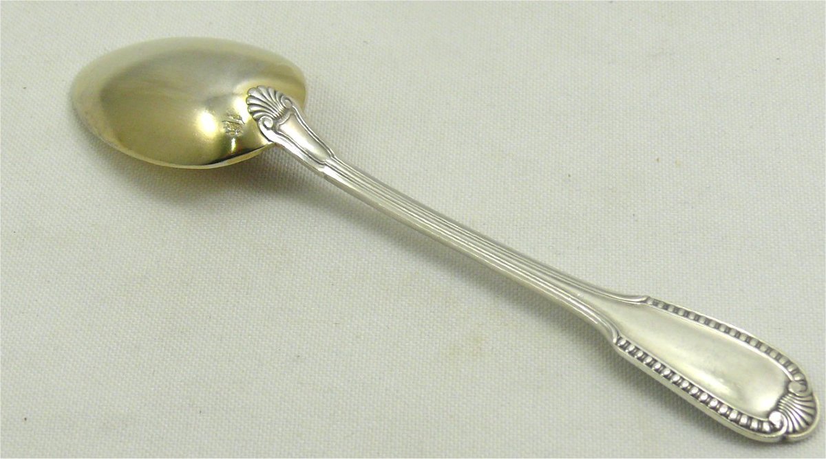 Boulenger, Minerva Solid Silver, Godrons Coquille Model, 6 Mocha Spoons.-photo-4