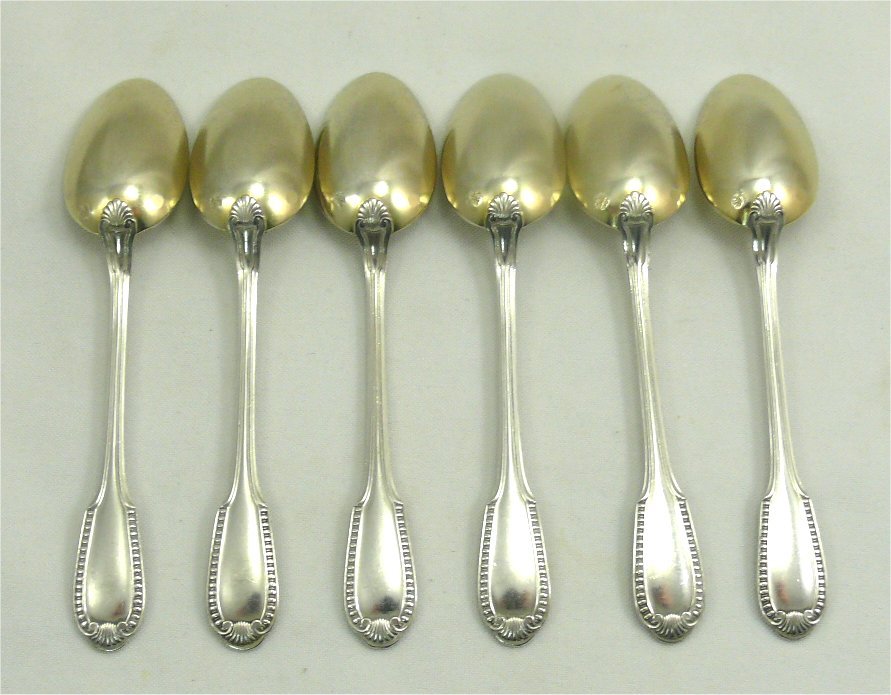 Boulenger, Minerva Solid Silver, Godrons Coquille Model, 6 Mocha Spoons.-photo-2