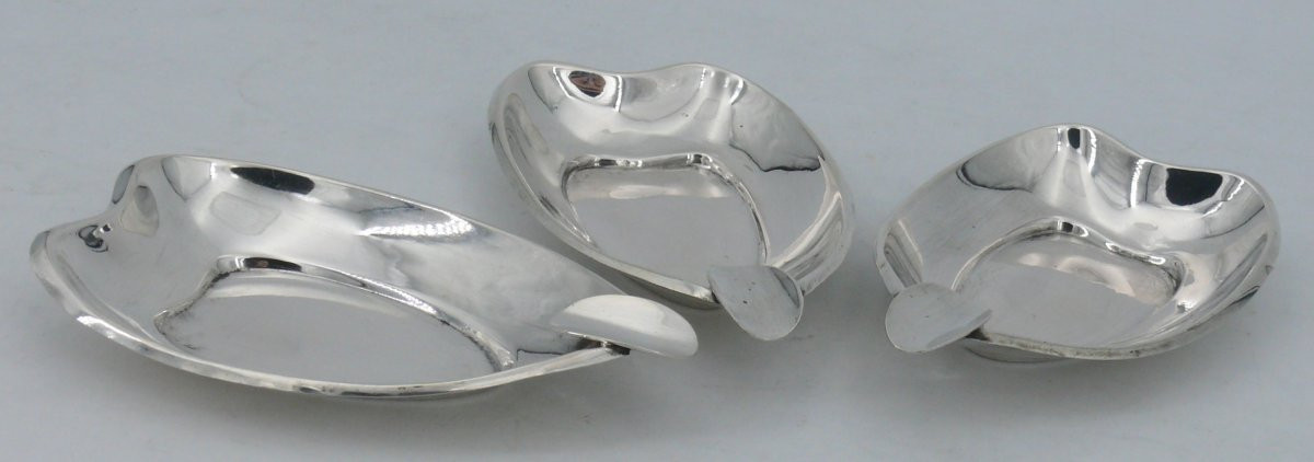 3 cendriers individuels en argent massif espagnol, excellent état, Pedro Duran.-photo-2