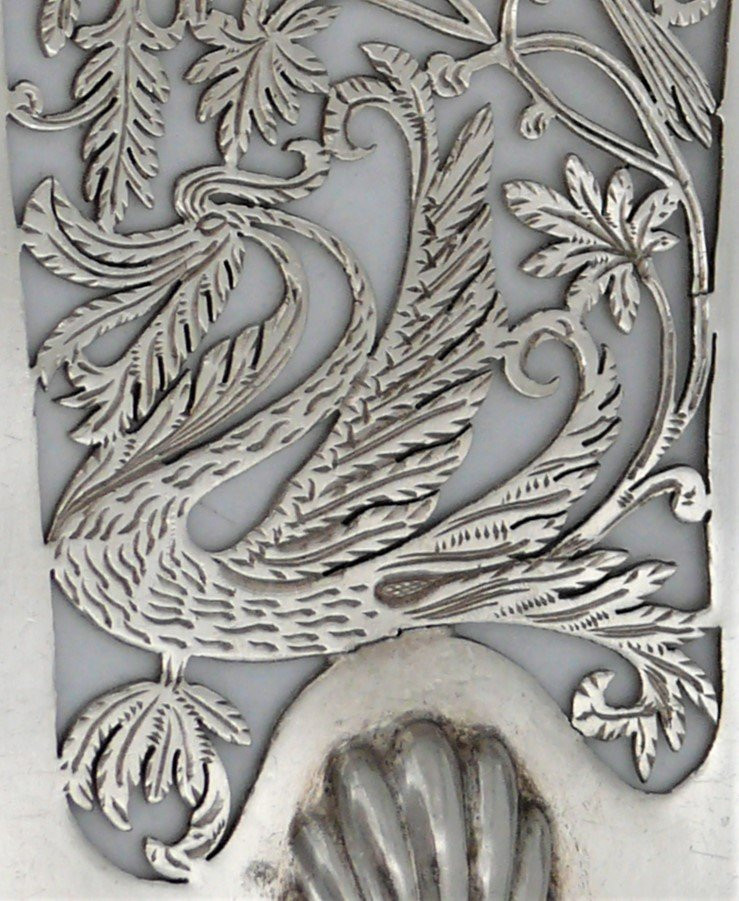 Very Beautiful Fish Serving Shovel, Solid Silver Austria, 19th Century, Openwork.-photo-3