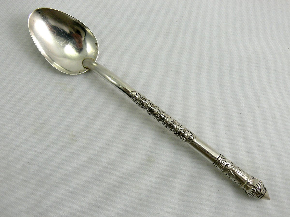 6 cuillères à thé, café, dessert, argent massif, Chine, Indochine, Siam, poinçonnées.-photo-2