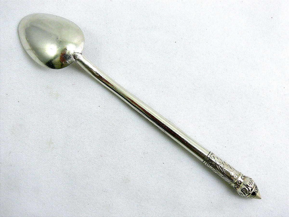 6 cuillères à thé, café, dessert, argent massif, Chine, Indochine, Siam, poinçonnées.-photo-4