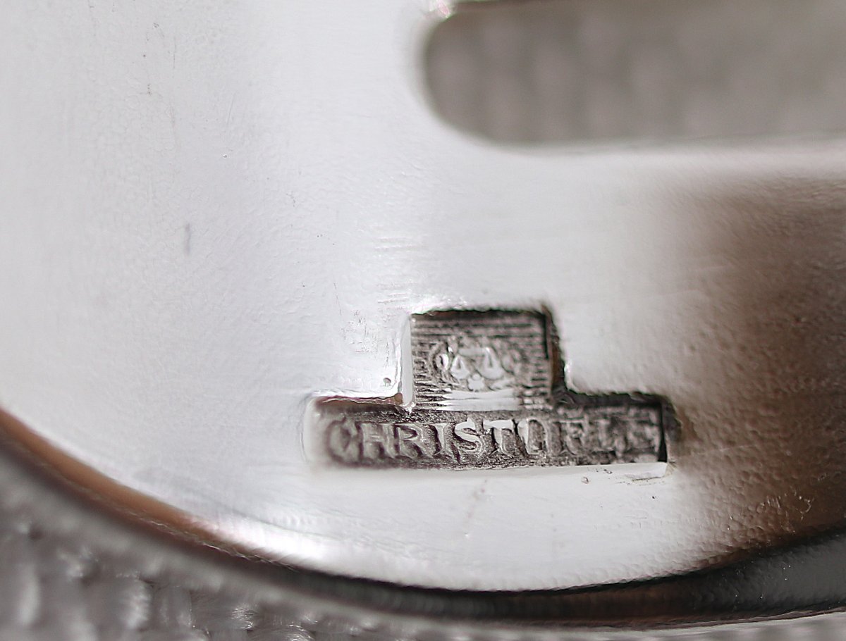 Christofle modèle América, 12 fourchettes à huitres, métal argenté, Art déco.-photo-4