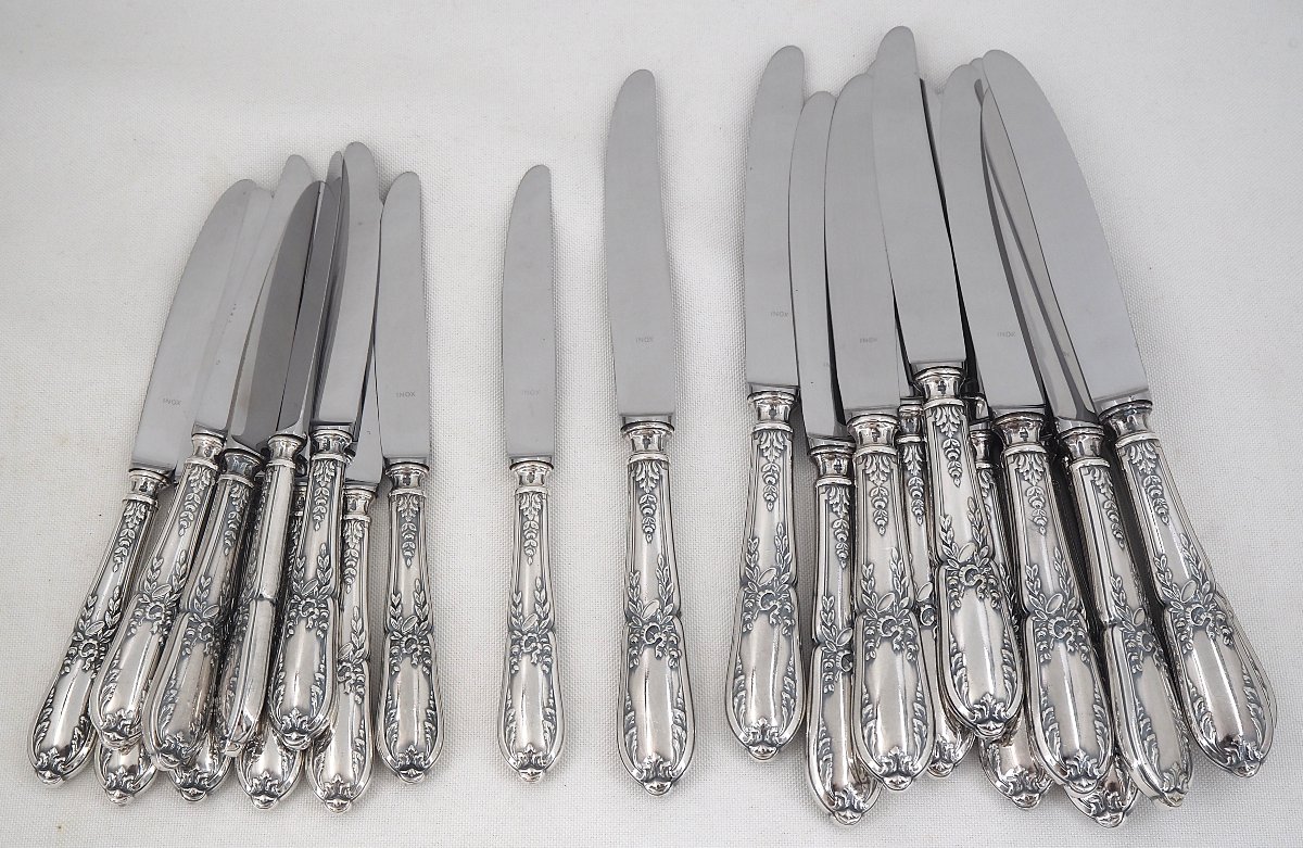 24 couteaux de style Louis XVI, Marie Antoinette, Tambourin 12 couteaux de table + 12 à dessert-photo-2