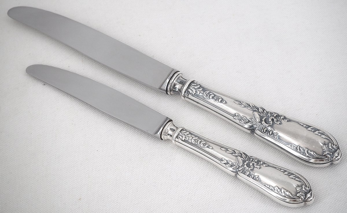 24 couteaux de style Louis XVI, Marie Antoinette, Tambourin 12 couteaux de table + 12 à dessert-photo-2