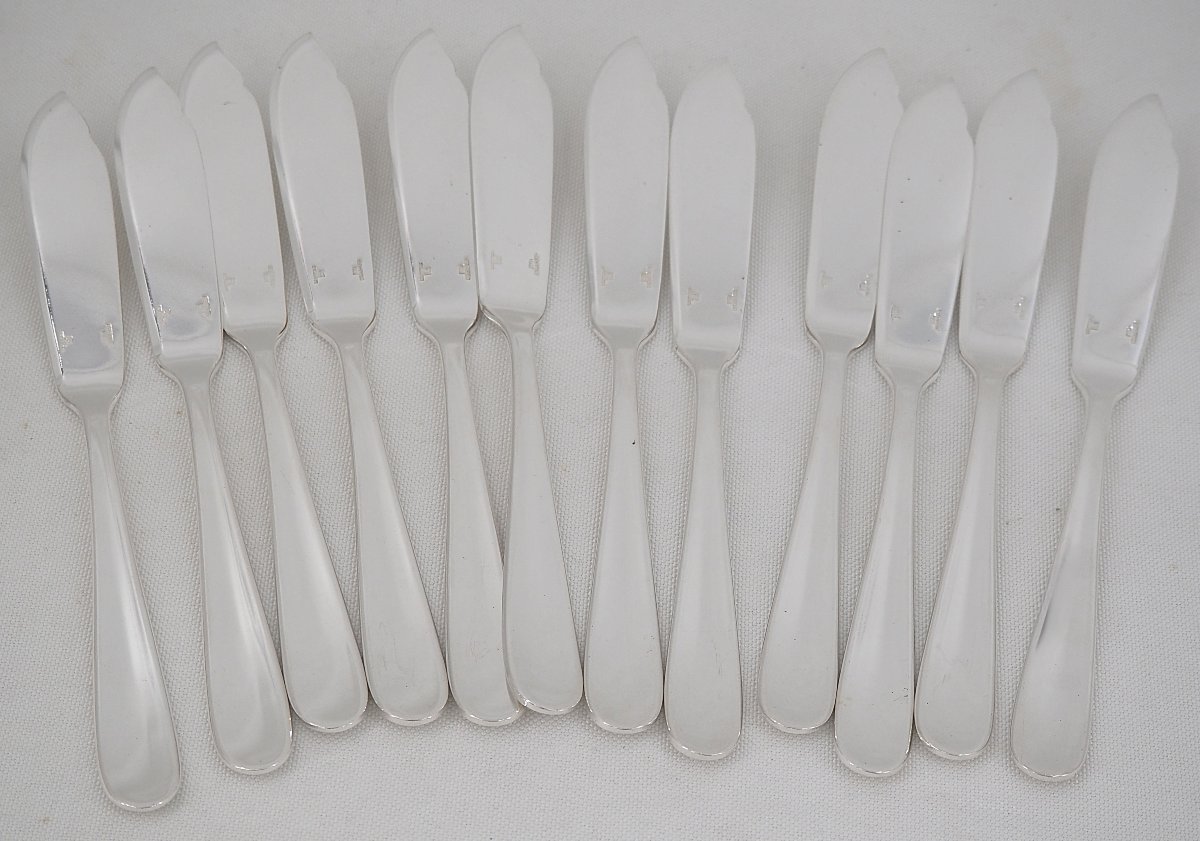 Christofle Dax Pattern, 12 Fish Cutlery Pieces, 24 Pieces In Silver-plated Metal, Perfect Condition.-photo-1