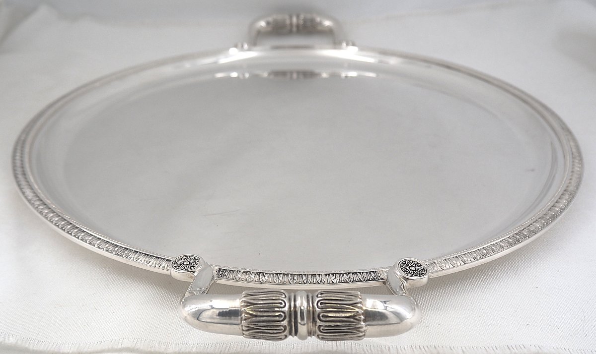Christofle Malmaison Pattern, Oval Serving Tray 65 X 42 Cm, Empire Style, Silver-plated Metal.-photo-2