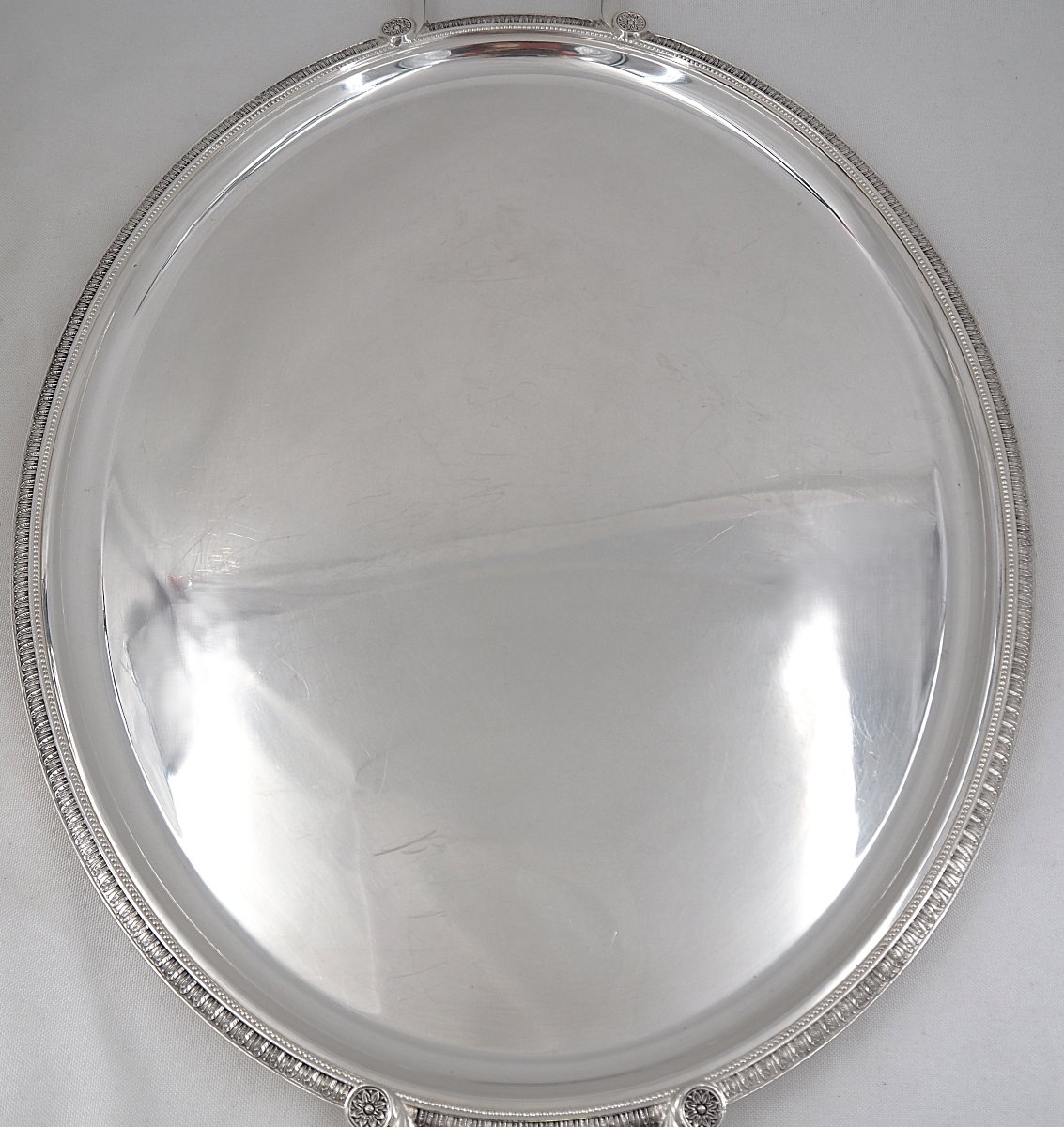 Christofle Malmaison Pattern, Oval Serving Tray 65 X 42 Cm, Empire Style, Silver-plated Metal.-photo-2