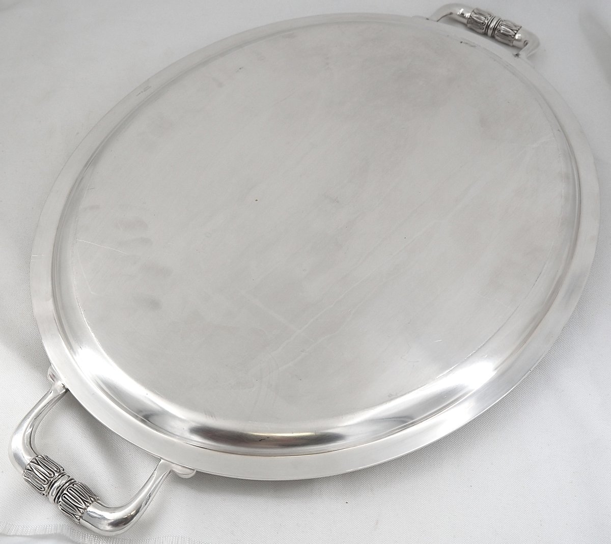 Christofle Malmaison Pattern, Oval Serving Tray 65 X 42 Cm, Empire Style, Silver-plated Metal.-photo-3