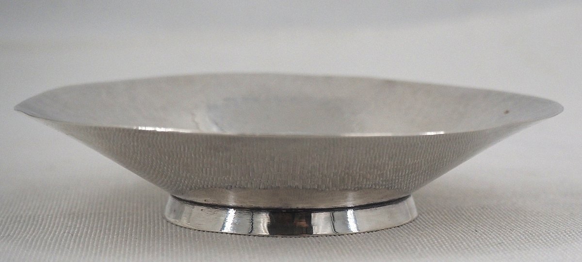 Hammered Bordeaux Wine Taster With Central Umbilicus, Solid Silver Minerva, Silver Winetaster.-photo-3