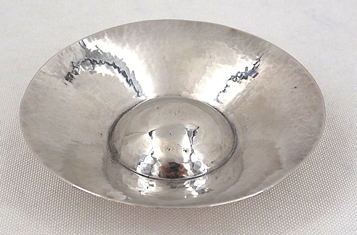 Hammered Bordeaux Wine Taster With Central Umbilicus, Solid Silver Minerva, Silver Winetaster.-photo-1