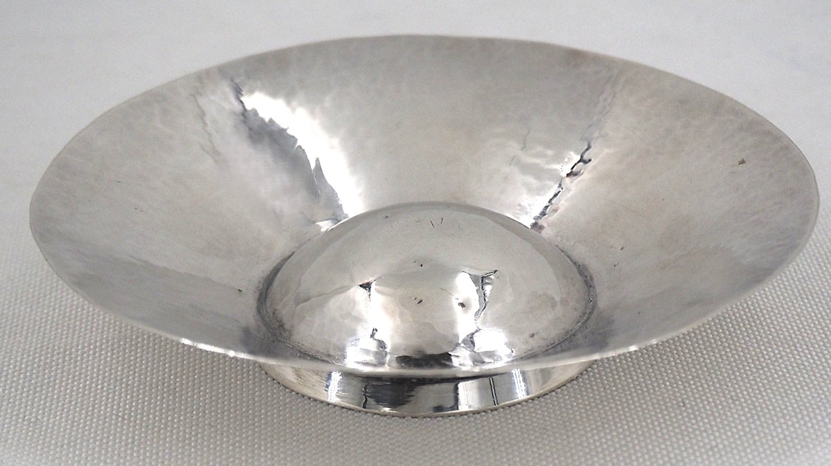 Hammered Bordeaux Wine Taster With Central Umbilicus, Solid Silver Minerva, Silver Winetaster.-photo-3