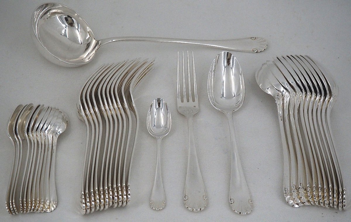 Christofle Directoire Pattern, Rat Tail, 37-piece Silver-plated Flatware Set.-photo-2