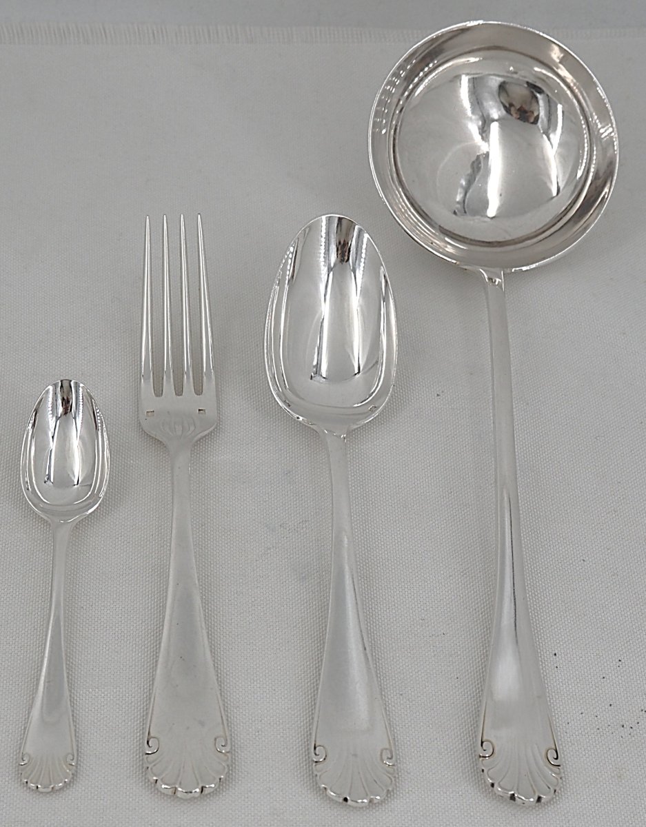 Christofle Directoire Pattern, Rat Tail, 37-piece Silver-plated Flatware Set.-photo-3