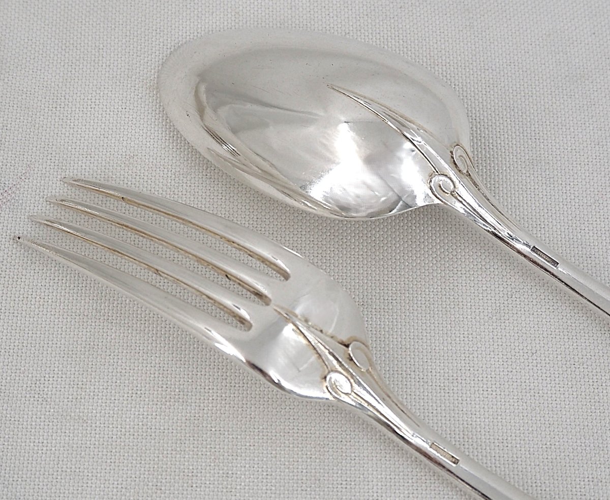 Christofle Directoire Pattern, Rat Tail, 37-piece Silver-plated Flatware Set.-photo-4