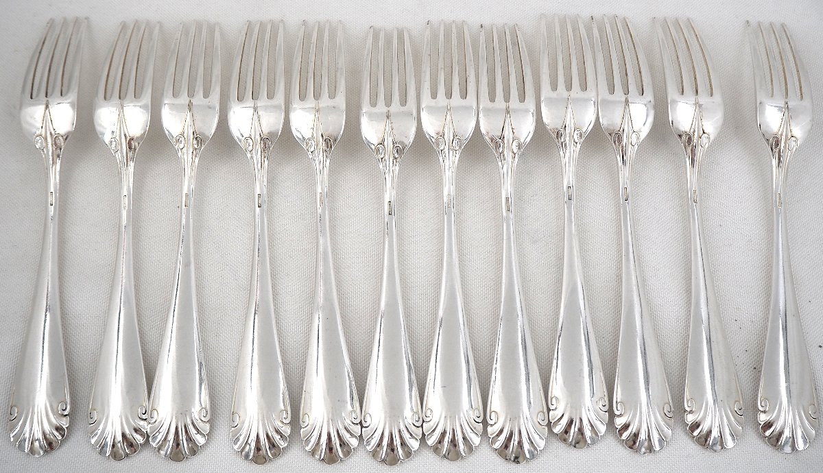 Christofle Directoire Pattern, Rat Tail, 37-piece Silver-plated Flatware Set.-photo-3