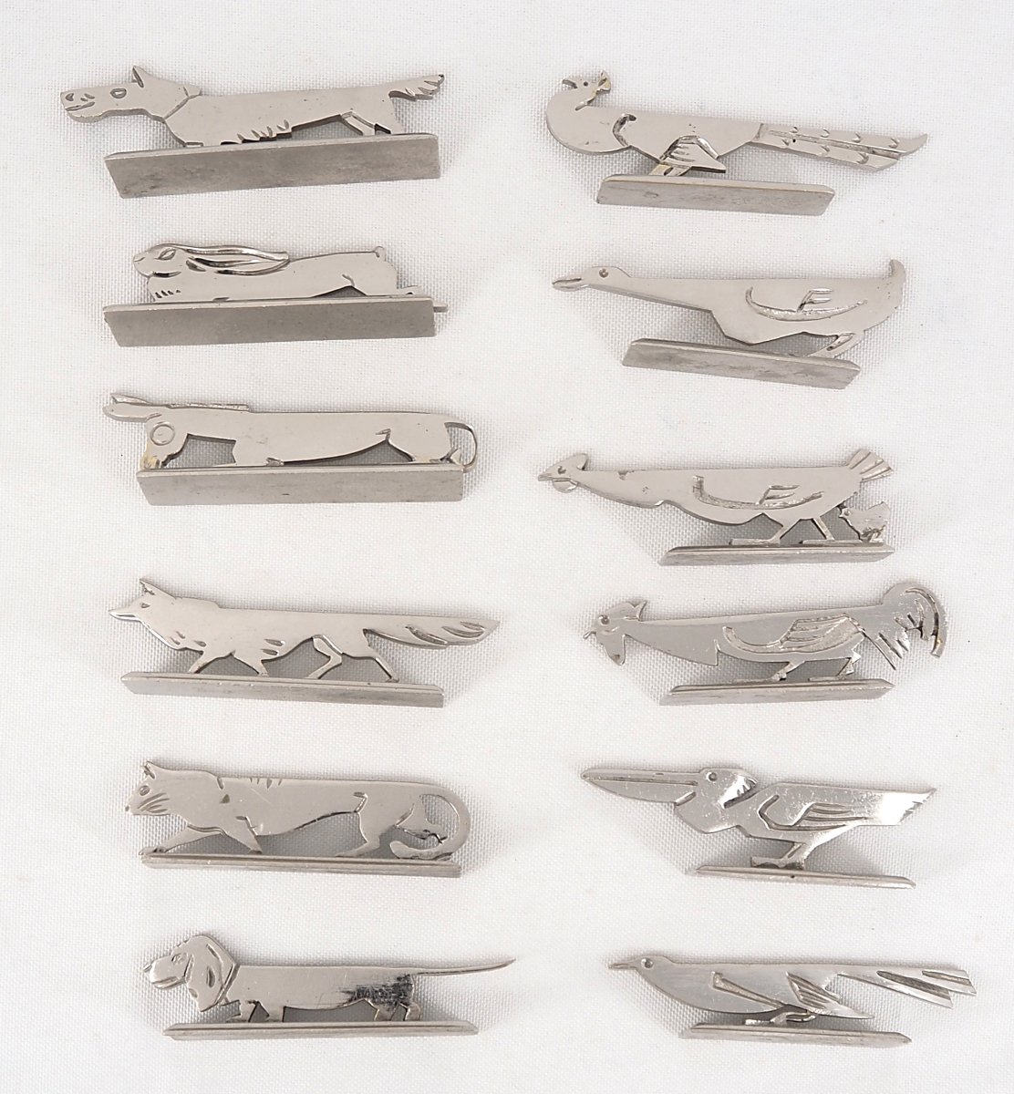 Aristide Colotte, 12 porte-couteaux animaliers, Art Déco, excellent état, écrin.-photo-2