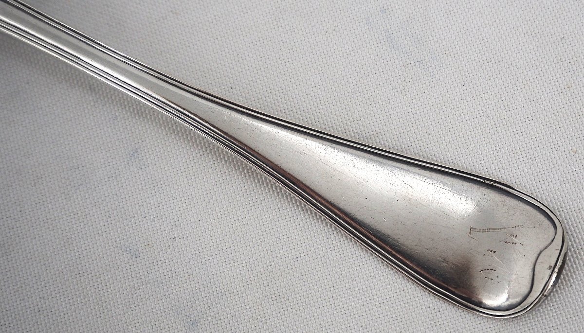 Stewing Spoon, Serving Spoon, Solid Silver 18th Century, Straight Filet Pattern.-photo-2