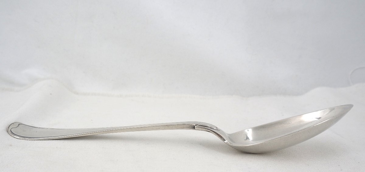 Stewing Spoon, Serving Spoon, Solid Silver 18th Century, Straight Filet Pattern.-photo-3