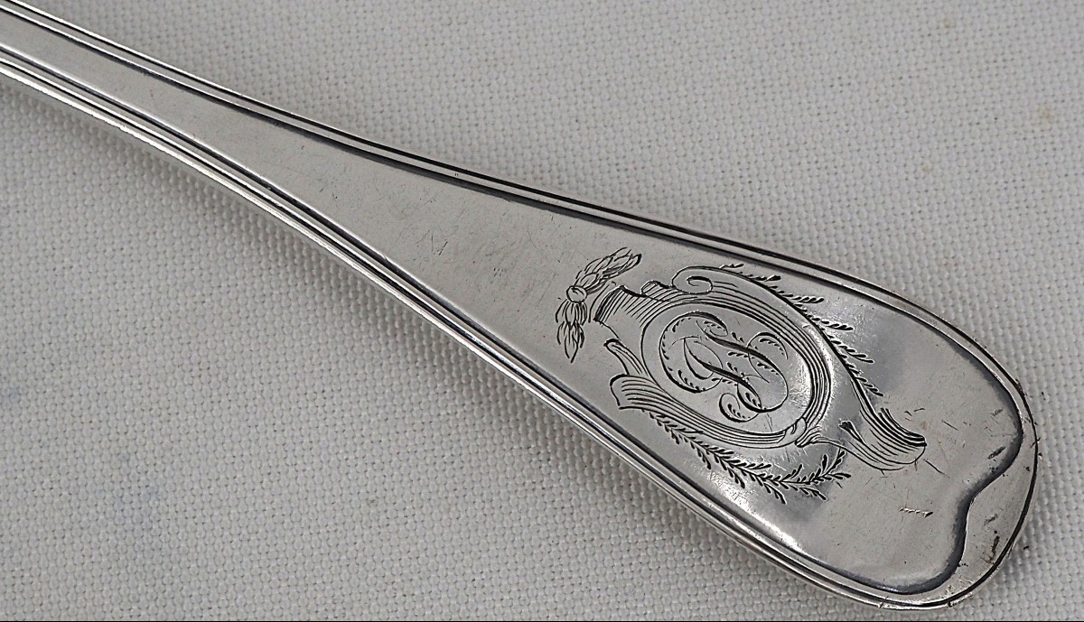 Stewing Spoon, Serving Spoon, Solid Silver 18th Century, Straight Filet Pattern.-photo-4