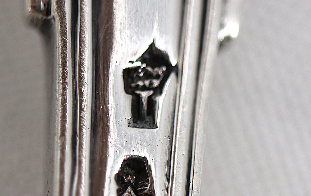 Stewing Spoon, Serving Spoon, Solid Silver 18th Century, Straight Filet Pattern.-photo-5