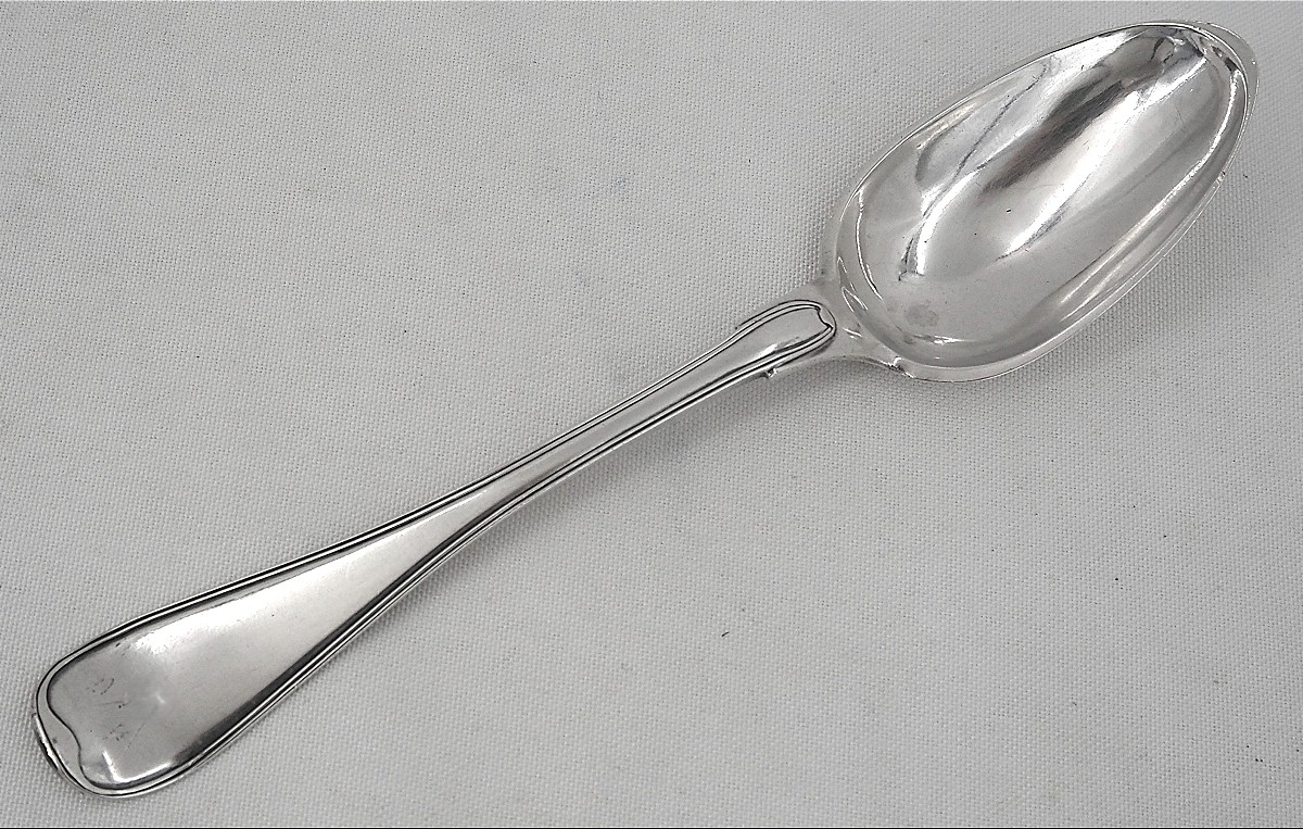 Stewing Spoon, Serving Spoon, Solid Silver 18th Century, Straight Filet Pattern.